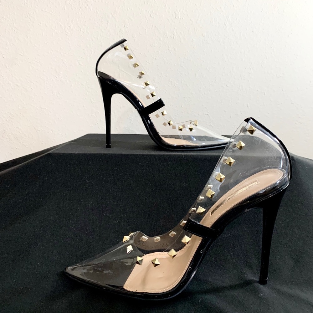 Clear Gold Studded Stiletto Heels - Picture 3 of 5